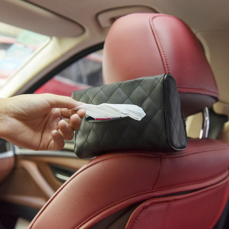 Leather Tissue Storage Box Car Back Seat Napkin Holder Headrest Paper Cover Case