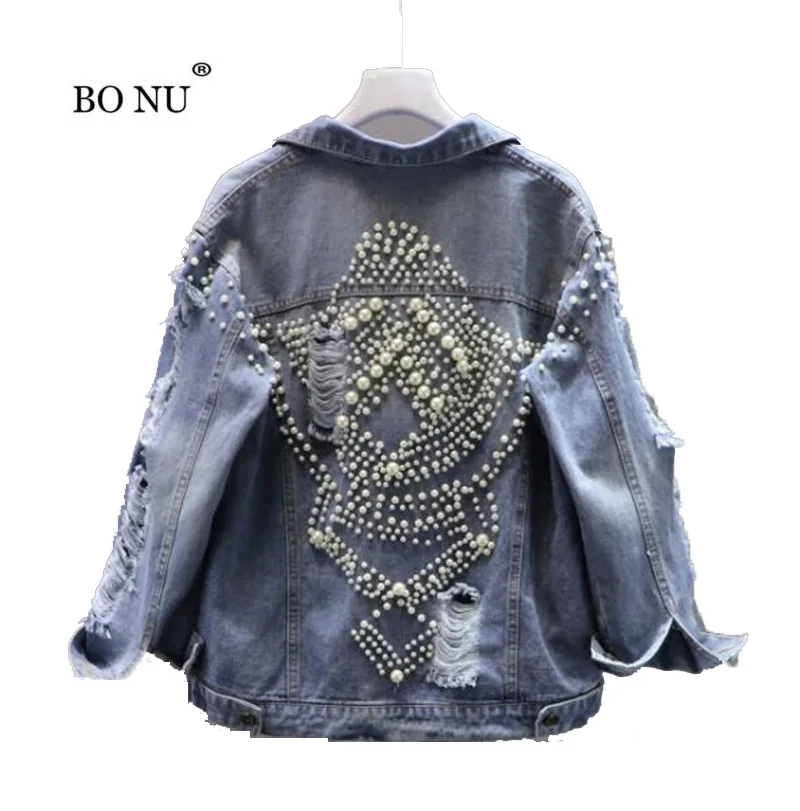 BONU Autumn diamond Denim Jacket For Women Pearls Beading denim clothing for women Vintage Harajuku Coat Female loose Jean Coat
BONU Autumn diamond Denim Jacket For Women Pearls Beading denim clothing for women Vintage Harajuku Coat Female loose Jean Coat