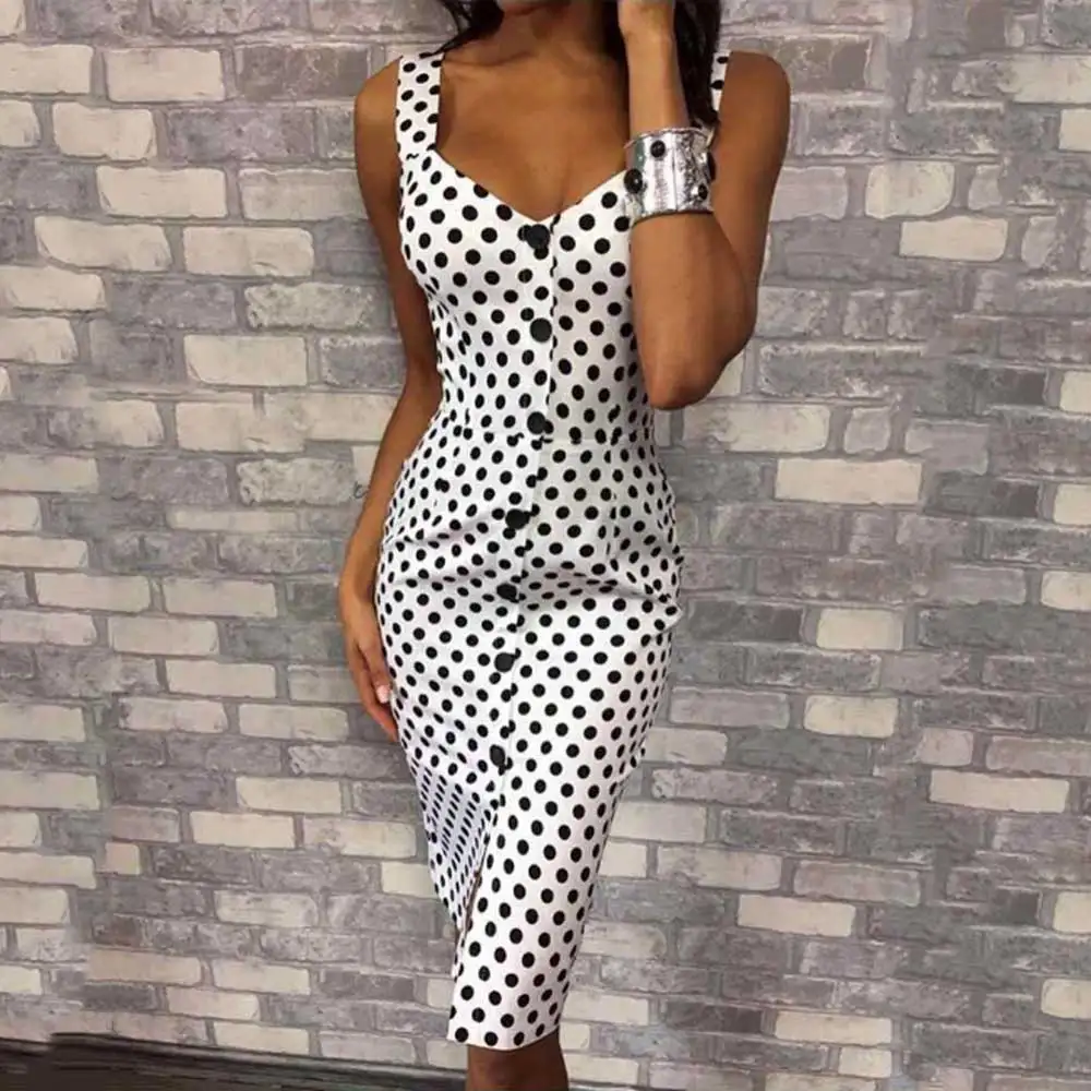 Women Dress Fashion Ladies Polka Dot Sleeveless Tank Top Sheath Dresses Women Sexy V Neck Party Club Bodycon Dress Vestidos H30
Women Dress Fashion Ladies Polka Dot Sleeveless Tank Top Sheath Dresses Women Sexy V Neck Party Club Bodycon Dress Vestidos H30