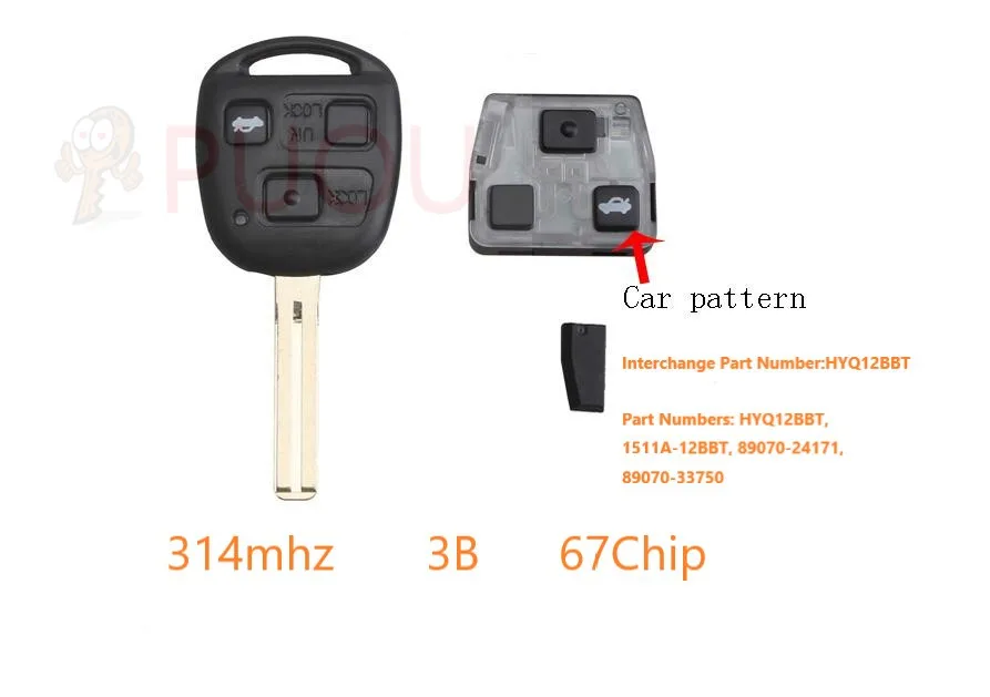 Upgraded Remote Key 3 Button Fob 315MHz 4D67 Chip for For Toyota Avensis Corolla Yaris Rav4 FCC ID:HYQ12BBT
Upgraded Remote Key 3 Button Fob 315MHz 4D67 Chip for For Toyota Avensis Corolla Yaris Rav4 FCC ID:HYQ12BBT