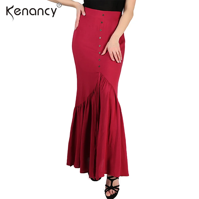 Kenancy Solid Button Design Pleated Elasticity High Waist Long Skirts Women Floor-Length Red Saia All-match Four Seasons Skirt
Kenancy Solid Button Design Pleated Elasticity High Waist Long Skirts Women Floor-Length Red Saia All-match Four Seasons Skirt