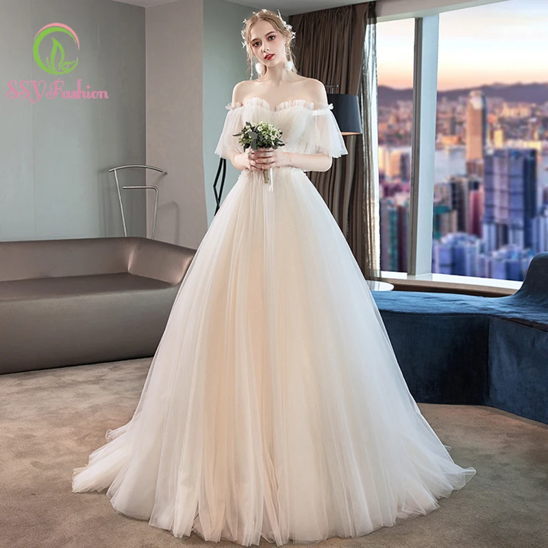 SSYfashion Boat Neck Half Sleeves Lace Up Back Floor Length White Wedding Dresses Custom Size Bridal Dresses Luxury Elegant
SSYfashion Boat Neck Half Sleeves Lace Up Back Floor Length White Wedding Dresses Custom Size Bridal Dresses Luxury Elegant