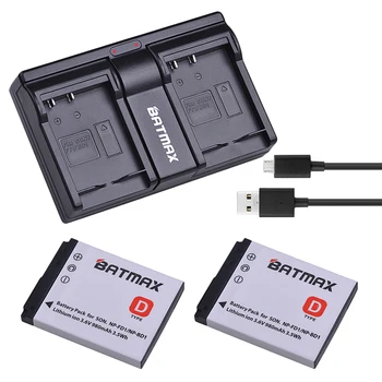 

Batmax 2Pcs 980mAh NP-FD1 NP-BD1 Battery+Dual USB Charger For sony DSC T300 TX1 T900 T700 T500 T200 T77 T900 T90 T70 T2 G3 S930