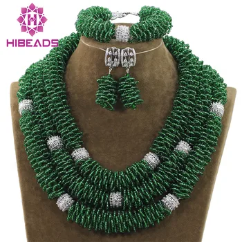 New Dark Green Nigerian Wedding Beads African Jewelry Set Silver Costume Necklace Bracelet Earrings Bridal Set WD956
New Dark Green Nigerian Wedding Beads African Jewelry Set Silver Costume Necklace Bracelet Earrings Bridal Set WD956