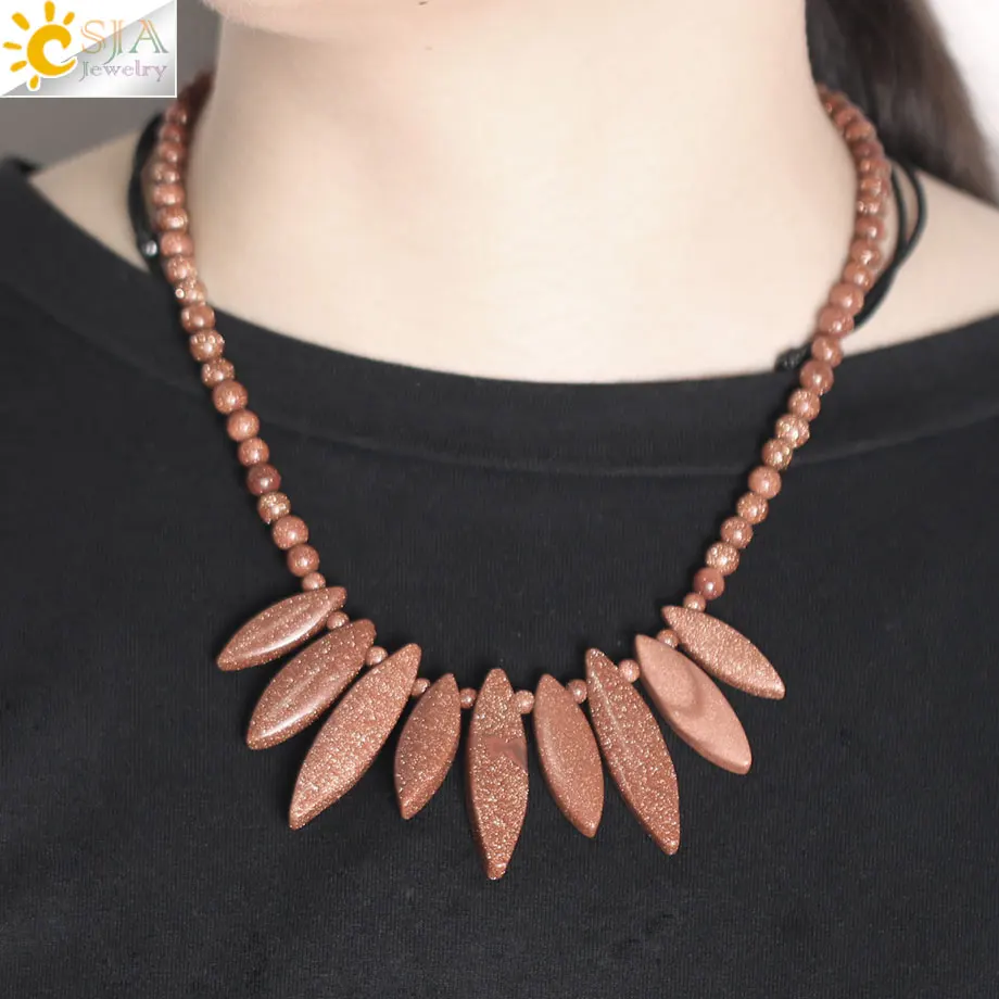 CSJA 6mm Natural Stone Brown Sand Choker Collar Oval Sword Shape Pendant Short Necklace for Women Fashion Statement Jewelry F956
CSJA 6mm Natural Stone Brown Sand Choker Collar Oval Sword Shape Pendant Short Necklace for Women Fashion Statement Jewelry F956