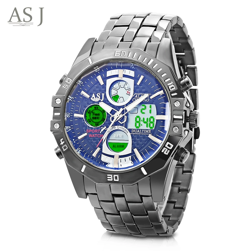 

ASJ B17B Men Sport Watches Waterproof Dual Movt Chronograph Watch Japan Quartz Movement Wristwatch