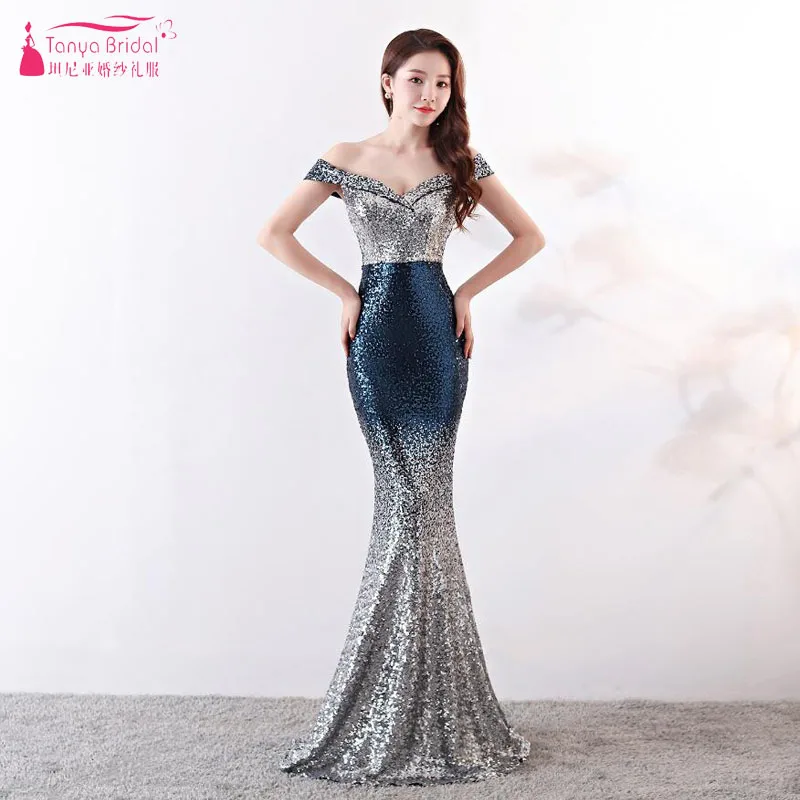 Off The Shoulder Evening Dresses Mermaid Sequined Prom Gowns Elegant Two Color Maid Of Honor Gowns Vestido De Festa ZE059
Off The Shoulder Evening Dresses Mermaid Sequined Prom Gowns Elegant Two Color Maid Of Honor Gowns Vestido De Festa ZE059