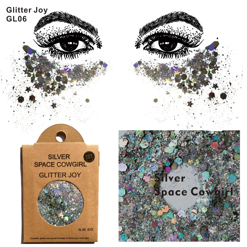 GL06 one pack of Silver Space Cowgirl Chunky Body Glitter Sequins Glitter Face Glitter Festival Beauty Body Makeup
GL06 one pack of Silver Space Cowgirl Chunky Body Glitter Sequins Glitter Face Glitter Festival Beauty Body Makeup