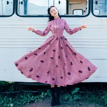 Autumn winter new female retro corduroy dress long-sleeved embroidered stand collar waist dress fairy holiday long dress
Autumn winter new female retro corduroy dress long-sleeved embroidered stand collar waist dress fairy holiday long dress