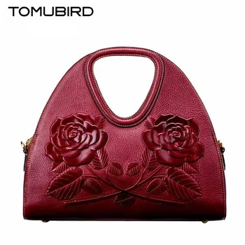 

TOMUBIRD new superior cowhide leather Designer rose embossed famous brand women bag fashion Tote women genuine leather bag