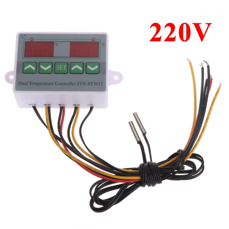 

Digital LED Dual Thermometer Temperature Controller Thermostat Incubator Control Microcomputer Dual Probe AC 220V 12V 24V Tu