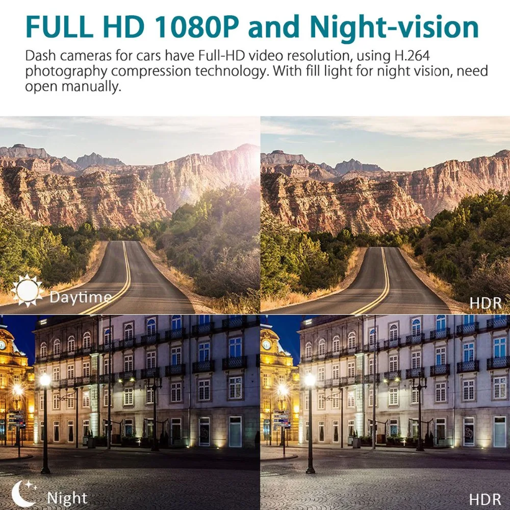 4 1080P HD 170 Angle 3 Lens Car DVR Dash Cam G-sensor Recorder and Rearview Camera Three Way Camera Tri-lens Night vision Camco (6)