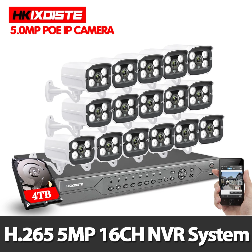 H.265 16CH 4K 5MP POE NVR System 16PCS 5MP 2592X1944 Outdoor IP Camera Waterproof P2P onvif CCTV Video Security Surveillance kit
H.265 16CH 4K 5MP POE NVR System 16PCS 5MP 2592X1944 Outdoor IP Camera Waterproof P2P onvif CCTV Video Security Surveillance kit