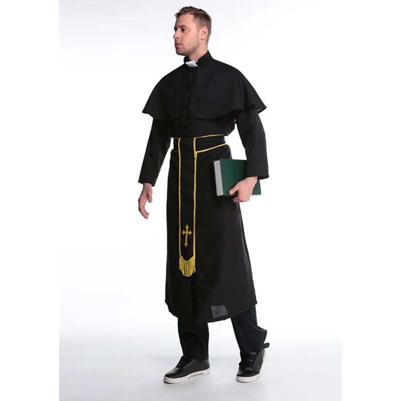 Black Men Jesus Missionary Costume Priest Christian Suits Male Nun Drama Clergyman Adults Carnival Cosplay Clothing Men Costumes (8)