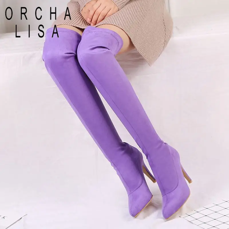 ORCHA LISA Woman thigh high heel boots Candy color over the knee boots yellow purple pink big size 14 long booties lady shoes
ORCHA LISA Woman thigh high heel boots Candy color over the knee boots yellow purple pink big size 14 long booties lady shoes