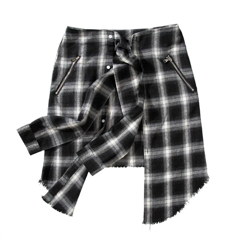 Hip Hop Belted Waist Shirt Black&white Checkered Pattern Distressed Shirts Streetwear
Hip Hop Belted Waist Shirt Black&white Checkered Pattern Distressed Shirts Streetwear