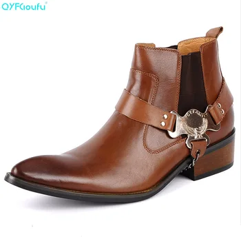QYFCIOUFU Fashion Chelsea Boots Men Genuine Leather High Quality Cow Leather Ankle Boots Buckle Black Brown Mens Cowboy Boots
QYFCIOUFU Fashion Chelsea Boots Men Genuine Leather High Quality Cow Leather Ankle Boots Buckle Black Brown Mens Cowboy Boots