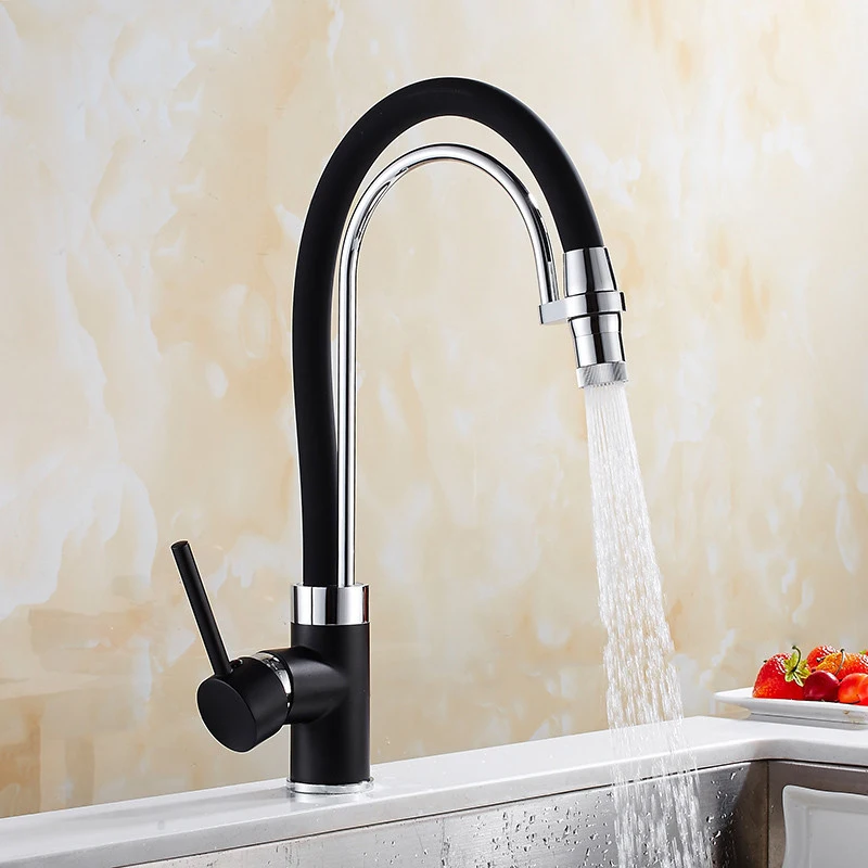 

Kitchen Faucets Single Handle Black and Chrome Tall Pull Down Kitchen Faucet Single Hole Handle Swivel 360 Degree Sink Mixer Tap