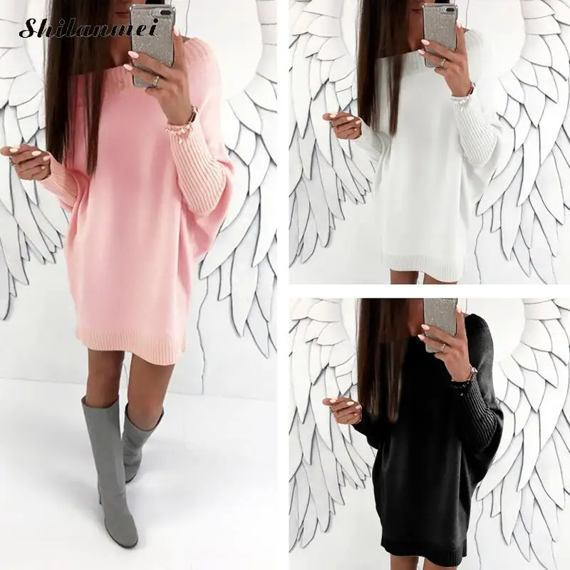 2018 European Fashion Bat Sleeve Sweater Dress Women Winter Loose Off Shoulder Knitted Pullover Dress Causal Party Mini Dresses
2018 European Fashion Bat Sleeve Sweater Dress Women Winter Loose Off Shoulder Knitted Pullover Dress Causal Party Mini Dresses