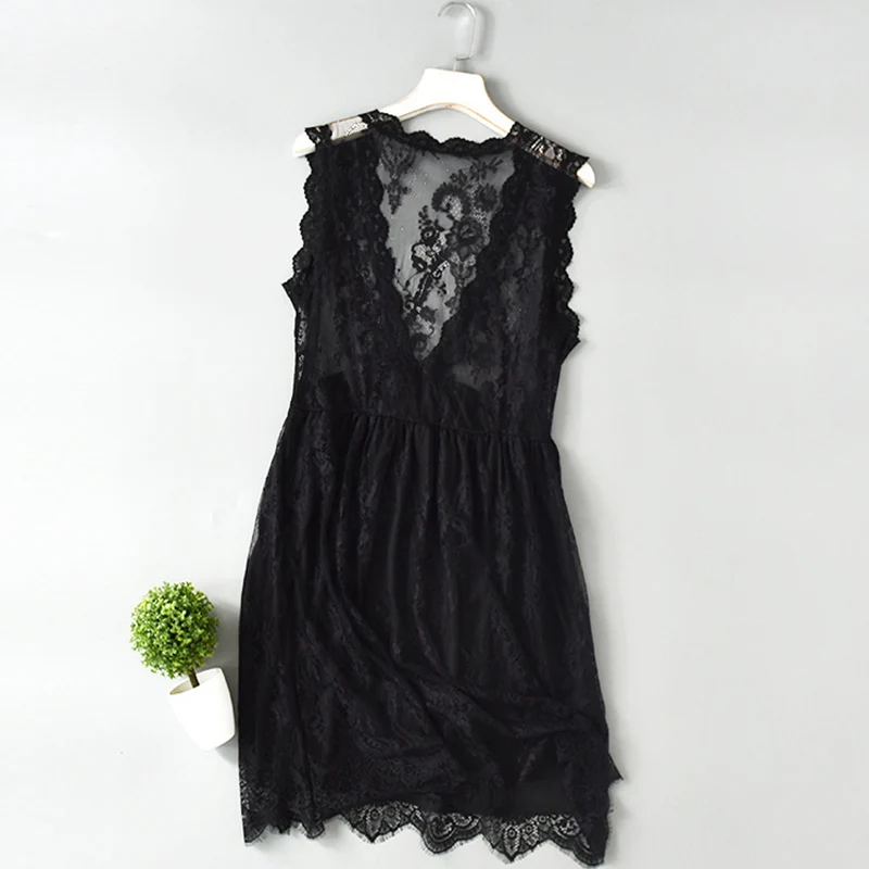 Spring Casual Sweet Lace Dress Women Solid Black V-Neck Floral Embroidery Hollow Out Sleeveless Bottom Dress Beach Dress U493
Spring Casual Sweet Lace Dress Women Solid Black V-Neck Floral Embroidery Hollow Out Sleeveless Bottom Dress Beach Dress U493