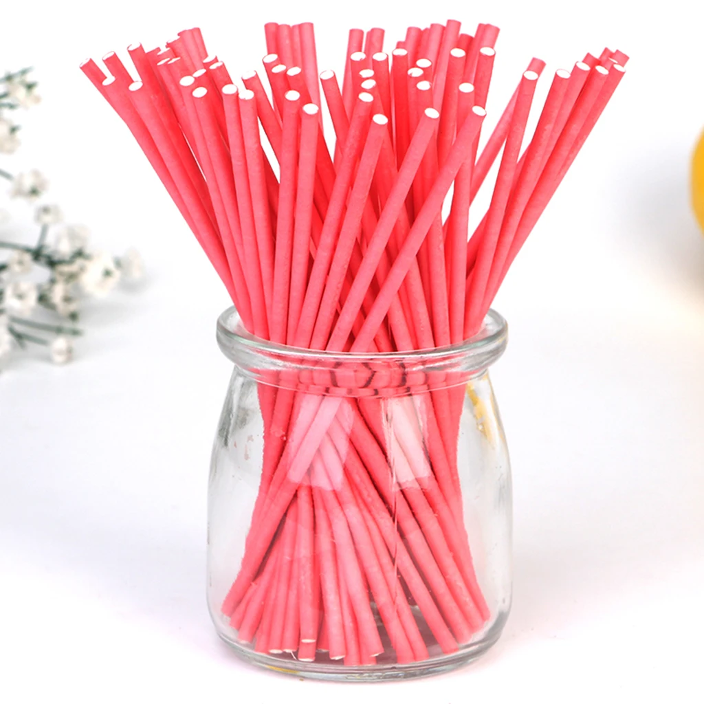 100 Pc Solid Colored Paper Lollipop Sticks 6 inch Cake Pop Sticks for Fondant Candy Chocolate Cake Pop Cupcakes Making Mould
