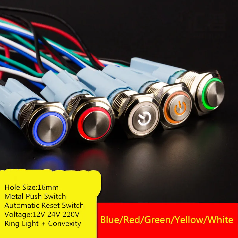 1pc YT1754b Hole Size 16mm Metal Push Switch Automatic Reset 5Colors Ring Light+Convexity Button Voltage12V/24V/220V
1pc YT1754b Hole Size 16mm Metal Push Switch Automatic Reset 5Colors Ring Light+Convexity Button Voltage12V/24V/220V