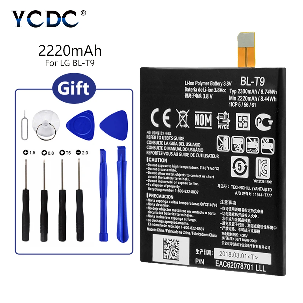 2019 Original High Capacity Of 2220mAh BL-T9 BLT9 Rechargeable For LG Google Nexus 5 D820 D821 + Maintenance Tools Battery
2019 Original High Capacity Of 2220mAh BL-T9 BLT9 Rechargeable For LG Google Nexus 5 D820 D821 + Maintenance Tools Battery