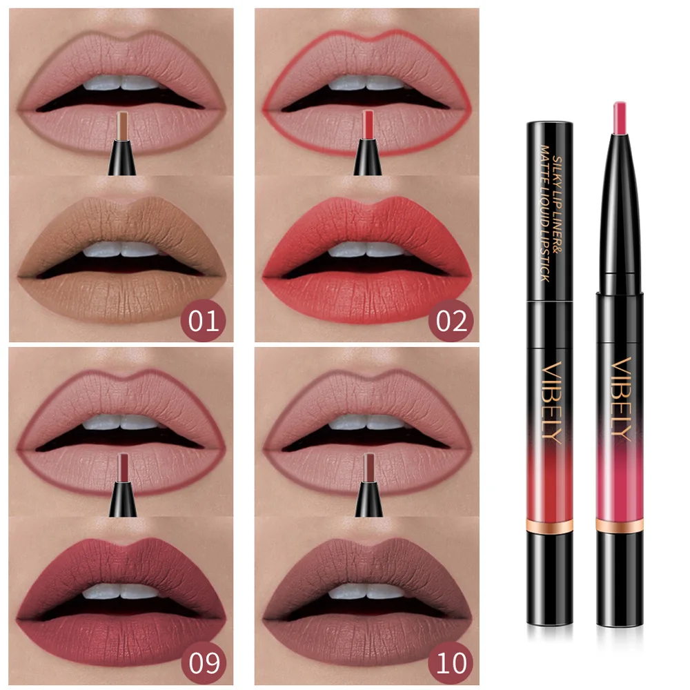 1pcs Double head long lasting matte lip gloss Lip liner Liquid lipstick best brand Makeup cosmetics Six colors spaces Store sell
1pcs Double head long lasting matte lip gloss Lip liner Liquid lipstick best brand Makeup cosmetics Six colors spaces Store sell
