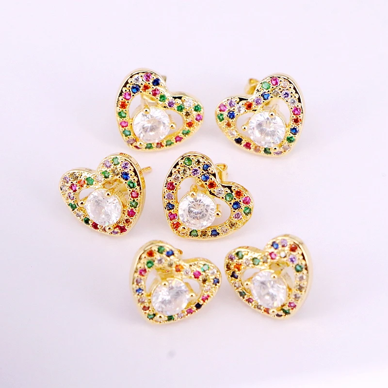 6Pairs, Cz Micro Pave For Women Girls Earring Studs Crystal Fashion Zirconia Multicolor Rainbow Gold Color Heart Earrings
6Pairs, Cz Micro Pave For Women Girls Earring Studs Crystal Fashion Zirconia Multicolor Rainbow Gold Color Heart Earrings