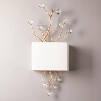 2-Light Wall Lamp with White Fabric Shade / Gilded Metal Branches with Artificial Crystal
2-Light Wall Lamp with White Fabric Shade / Gilded Metal Branches with Artificial Crystal