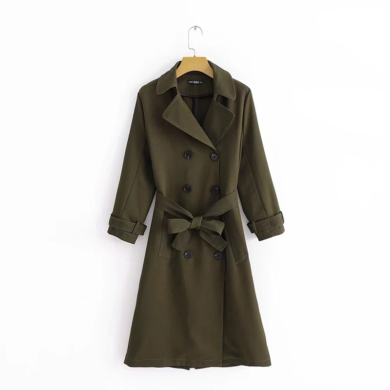 Women Long Trench Coat Adjustable Waist Spring Autumn Female Olive Green Outwear For Girl Fashion Breasted With Sashes Design
Women Long Trench Coat Adjustable Waist Spring Autumn Female Olive Green Outwear For Girl Fashion Breasted With Sashes Design