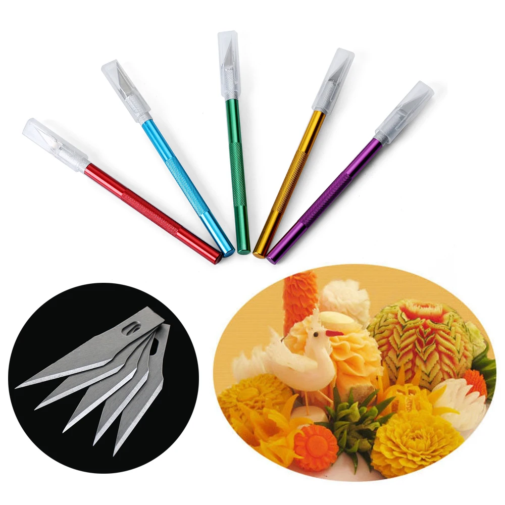 6Pcs Metal Replaceable Blade Multi-color Non-Slip Handle Craft Knife Baking & Pastry Tools Cake Fruit Pen-like Engraving Cutter
6Pcs Metal Replaceable Blade Multi-color Non-Slip Handle Craft Knife Baking & Pastry Tools Cake Fruit Pen-like Engraving Cutter