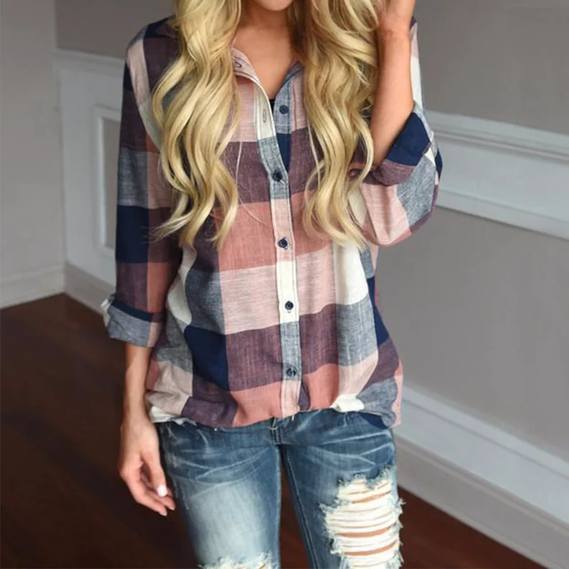 2018 Spring Autumn Shirts Women Plaid Print Blouses Office Casual Work Loose Lapel Long Sleeve Shirt Female Button Blouse Tops
2018 Spring Autumn Shirts Women Plaid Print Blouses Office Casual Work Loose Lapel Long Sleeve Shirt Female Button Blouse Tops