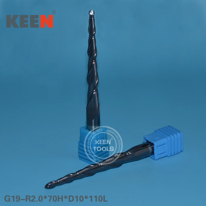 R2.0*70H*D10*110L Tungsten Carbide Taper Ball Nose Tool, HRC55 Ball Woodworking Bit Router for 3D Relief