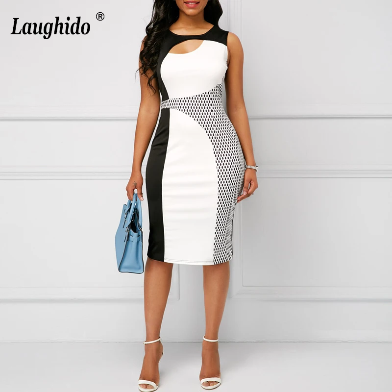 Laughido Plus Size Elastic Bodycon Dress Sleeveless O Neck Print Vestidos Vocation Office Ladies Pencil Dress Elegant Robe Femme
Laughido Plus Size Elastic Bodycon Dress Sleeveless O Neck Print Vestidos Vocation Office Ladies Pencil Dress Elegant Robe Femme