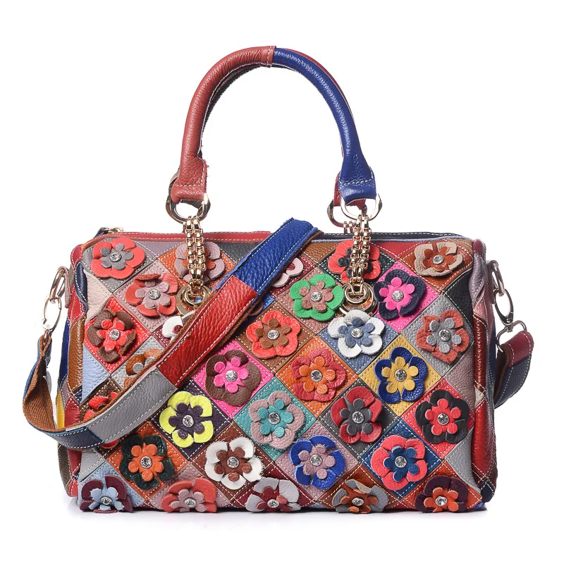 Leather first layer cowhide women's bag multi-color flower color matching fashion casual portable messenger bag
Leather first layer cowhide women's bag multi-color flower color matching fashion casual portable messenger bag