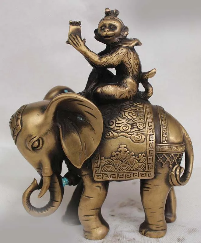 8" China Chinese Purple Bronze Folk elephant Zodiac Year Monkey gifts Statue