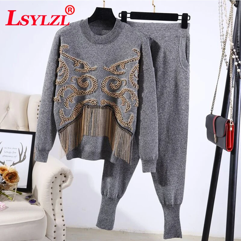 2019 Autumn Winter Womans Sweater + Pant Sets Solid Color Female Embroidery Casual 2-Pieces Suits Tassel Sweater Pant Suits C412
2019 Autumn Winter Womans Sweater + Pant Sets Solid Color Female Embroidery Casual 2-Pieces Suits Tassel Sweater Pant Suits C412