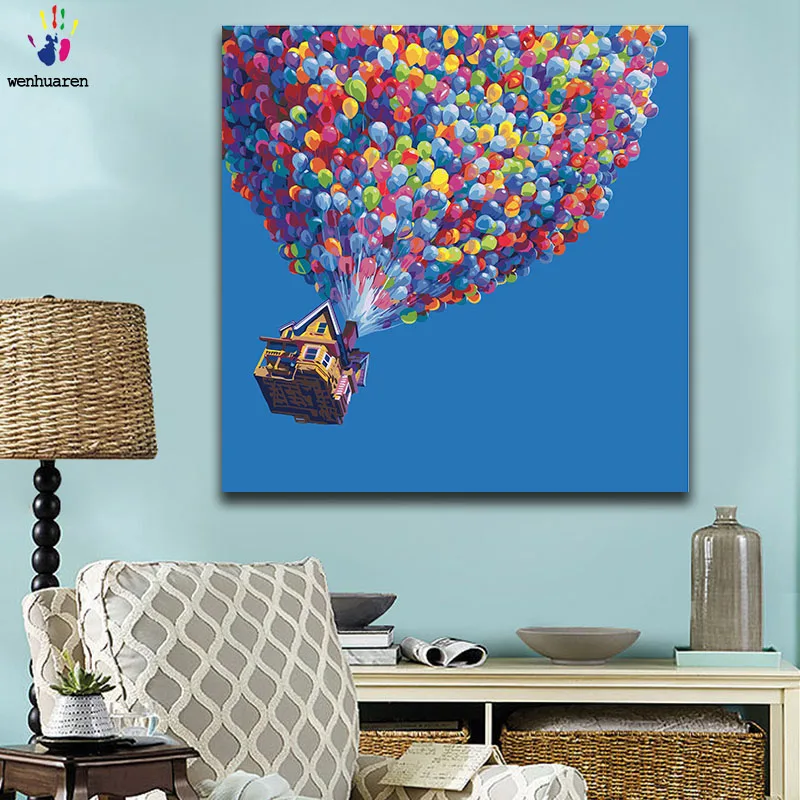 DIY colorings pictures by numbers with colors Up Carl Fredricksen Russell picture drawing painting framed Home | Дом и сад