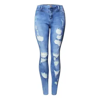 Female Sexy Pencil Pants Skinny Jeans Ripped Stretchy Middle Waist Full Length Womens Large Size Hole Denim Trousers J2816
Female Sexy Pencil Pants Skinny Jeans Ripped Stretchy Middle Waist Full Length Womens Large Size Hole Denim Trousers J2816