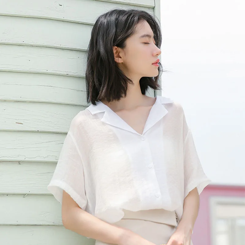 Korean Ulzzang Backless White Chiffon Blouse Shirts Women Summer Short Sleeve Loose Style Perspective Office Lady Tops Shirt
Korean Ulzzang Backless White Chiffon Blouse Shirts Women Summer Short Sleeve Loose Style Perspective Office Lady Tops Shirt