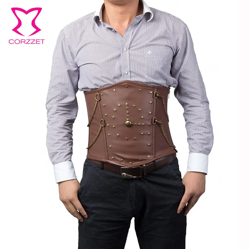 Corzzet Brown Leather Underbust Steampunk Mens Corsets And Bustiers Waist Taining Men Cincher Burlesque Gothic Men Corset 
Corzzet Brown Leather Underbust Steampunk Mens Corsets And Bustiers Waist Taining Men Cincher Burlesque Gothic Men Corset