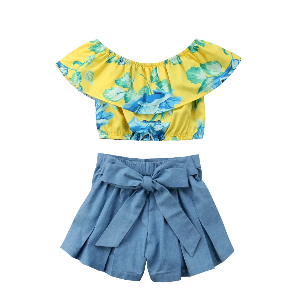 2018 Toddler Baby Girls Off Shoulder Yellow Collar Tops+Shorts Blue Pants 2PCS Outfits Summer Cute Clothes
2018 Toddler Baby Girls Off Shoulder Yellow Collar Tops+Shorts Blue Pants 2PCS Outfits Summer Cute Clothes