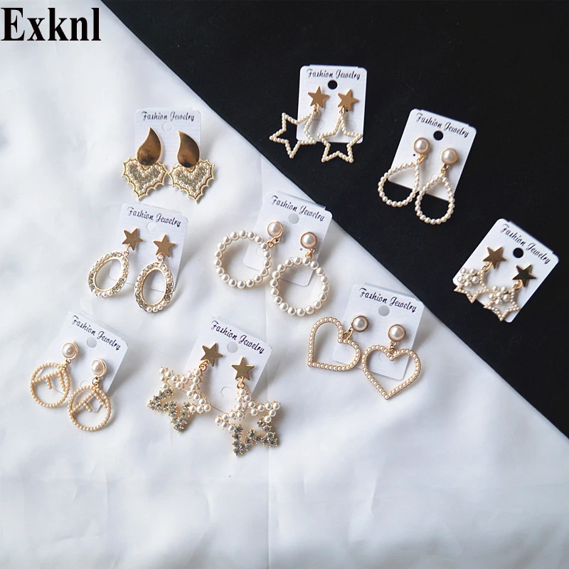 Exknl 2019 Design Gold Metal Line Pearl Flower Long Earrings Letter Heart Star Drop Earrings for Women Girl Party Gift Bijoux
Exknl 2019 Design Gold Metal Line Pearl Flower Long Earrings Letter Heart Star Drop Earrings for Women Girl Party Gift Bijoux