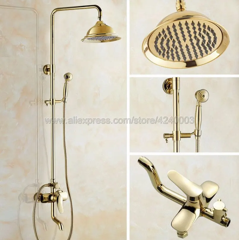 Golden Finish Bathroom Shower Faucet Single Handle Swivel Spout Tub Mixer Tap with Hand Shower Wall Mounted Kgf303
Golden Finish Bathroom Shower Faucet Single Handle Swivel Spout Tub Mixer Tap with Hand Shower Wall Mounted Kgf303