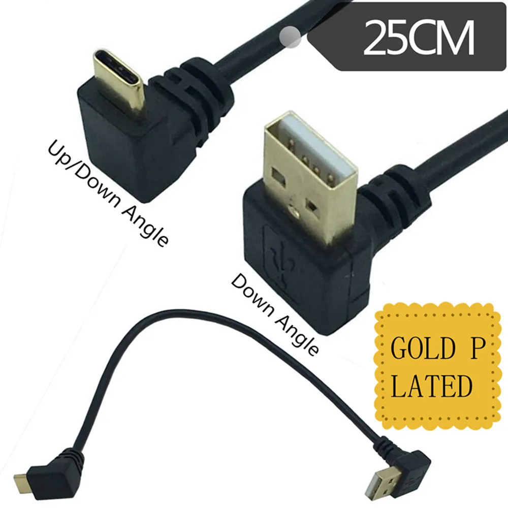 Вверх и вниз под углом 90 градусов позолоченный USB 3 1 type-c мужчина к Мужской кабель