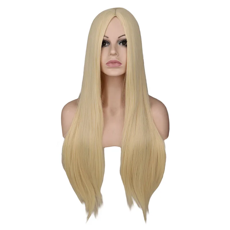 QQXCAIW для женщин блондинка длинные прямые косплэй парик вечерние 100% Высокое