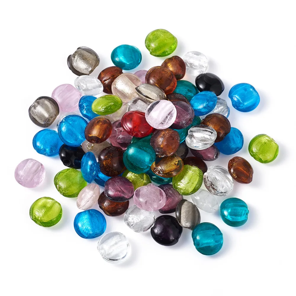 

Pandahall 200pcs/Lot 12x8mm Random Mixed Color Flat Round Handmade Foil Glass Beads Spacer Bead DIY Jewelry Accessories