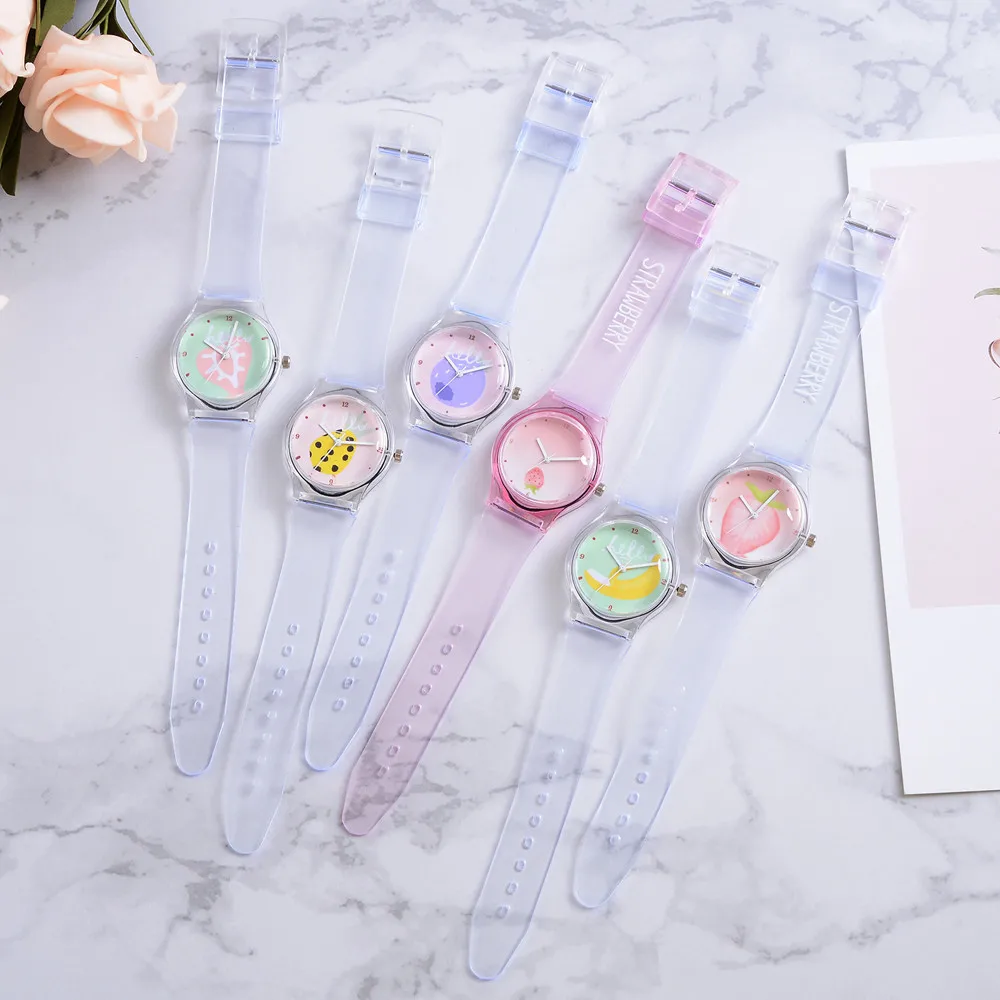 Women Watch Fresh Simple Fruit Pattern Silicone Transparent Unique Strap Montre Femme Acier Inoxydable Zegarek Damski Clock 2019
Women Watch Fresh Simple Fruit Pattern Silicone Transparent Unique Strap Montre Femme Acier Inoxydable Zegarek Damski Clock 2019