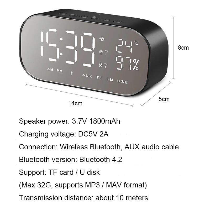 Digital Table Temperature Alarm Clock Multifunction Intelligent Wireless Bluetooth Clock With Speakers Home Mini Led Display
Digital Table Temperature Alarm Clock Multifunction Intelligent Wireless Bluetooth Clock With Speakers Home Mini Led Display